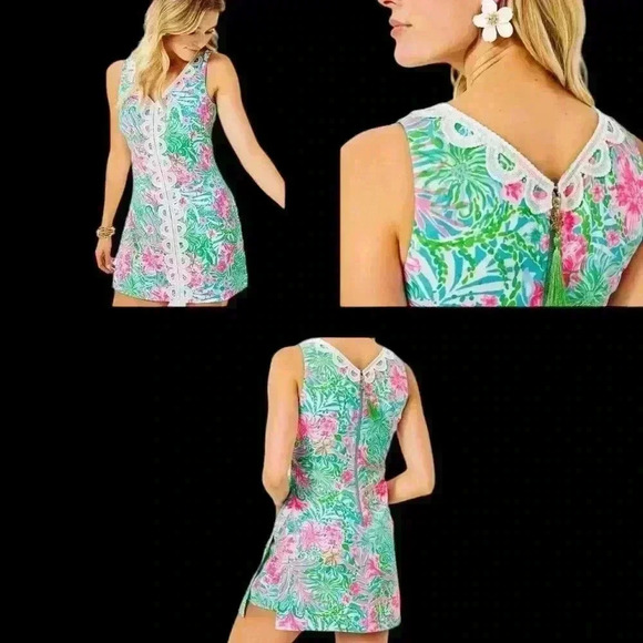 Lilly Pulitzer Ronnie V-Neck Romper in Amalfi Blue Leaf It Wild Sz 2 - Picture 1 of 8